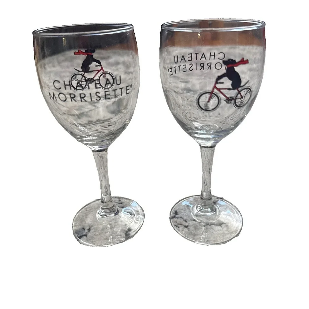 Chateau Morrisette Tasting Wine Glasses 8 Oz Painted Labradors Black Red